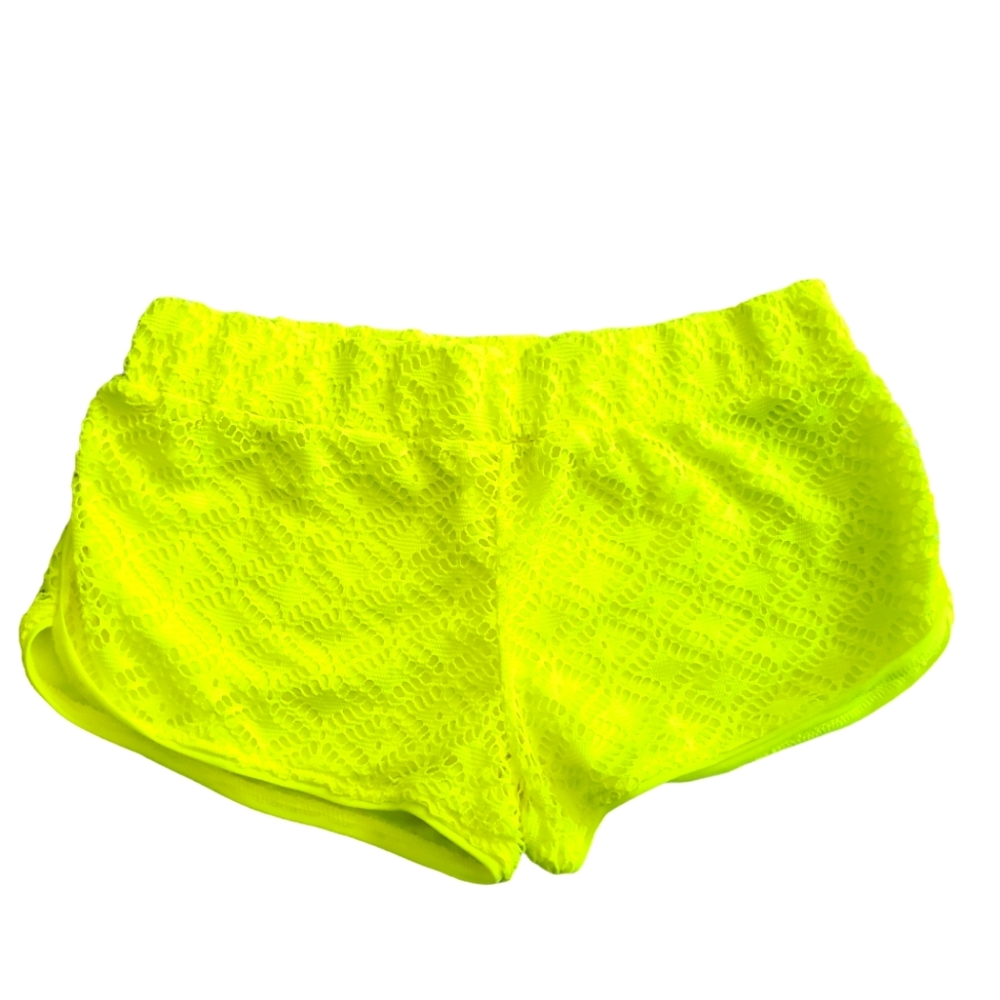 (FREE SHIPPING☆) nwot neon green yellow crochet style exersise shorts 80s 90s